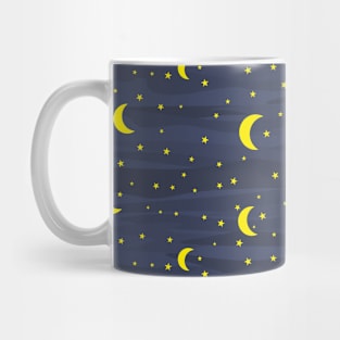 Dark Blue Night Sky - Stars and Moon Seamless Pattern Mug